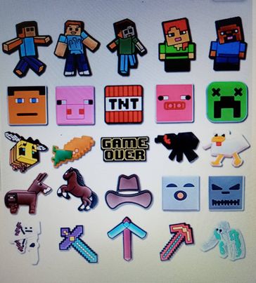 (; Multifulcolor; Package _ 5.94 x 3.11 x 0.59 inches)(Item #89) 25PCS Minecraft Shoe Decoration Charms for Clog Sandals, Steve Video Game S