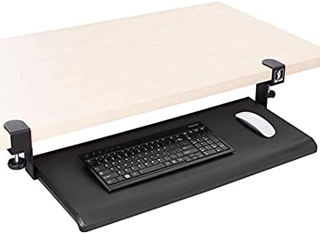 (;BLACK;12 x 28 x 6 inches)(Item #21) Stand Steady Easy Clamp-On Keyboard Tray - Extra Large Size - No Need to Screw Into Desk! Slides Under