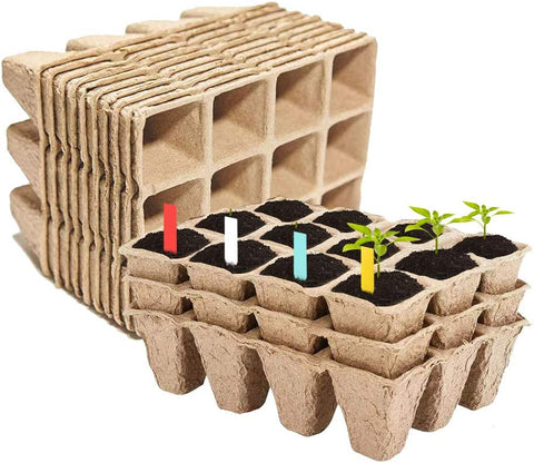 (; Brown; Product 8"D x 4"W x 3"H)(Item #92) YBB 12 Packs Peat Pots Seed Starter Trays, 144 Cells Biodegradable Organic Germination Seedling