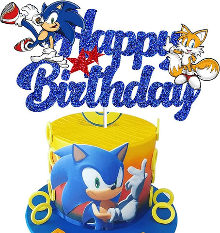 (; Blue; Package 12.13 x 7.32 x 0.55 inches)(Item #68) Blue Hedgehog Happy Birthday Cake Topper, Hedgehog Birthday Party Cake Decorations Su