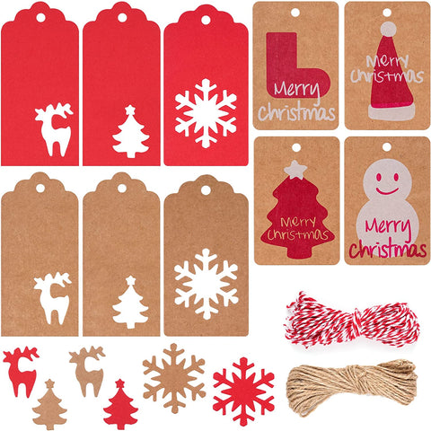 (; White,Brown,Red; Product 5.51 x 4.72 x 1.97 inches)(Item #101) 200Pcs Paper Tags Kraft Christmas Tags Hang Labels Brown Kraft Paper Chris