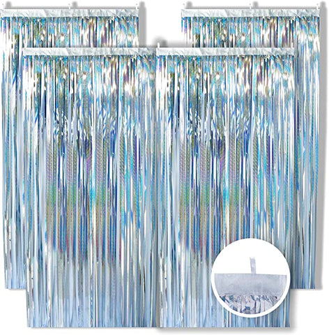 Valery Madelyn 4pcs 3.3x6.6ft (Silver) Tinsel Foil Fringe Curtain Metallic Tinsel Backdrop for Party Decorations Photo Booth for Birthday Ba