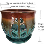 (Item #84) Large Ceramic 6.5inch Ceramic Orchid pots with Holes Flower Pot with Saucer(2.86;;6.5 x 6.5 x 5.7)