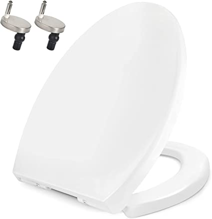 (Item #533) (;;) Toilet Seat Elongated Soft Close with Quick Release Hinges MUYE Never Loosen White Toilet Seats No Slamming Easy Installation & Clean