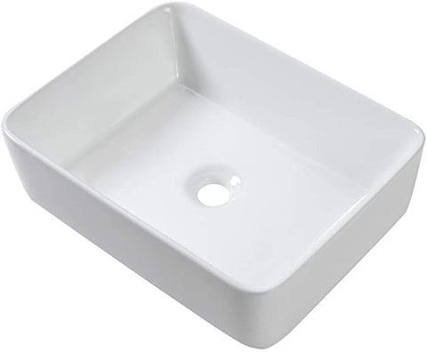 (Item #761) (;;) Vessel Sink Rectangular - Sarlai 19"x15" White Bathroom Sink Rectangle Above Counter Porcelain Ceramic Bathroom Vessel Vanity Sink Ar