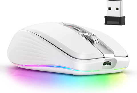 (; white; Package 5.51 x 3.43 x 1.85 inches)(Item #447) TENMOS M303 Wireless Mouse with Type C Charging, 2.4G Rechargeable RGB Wireless Comp