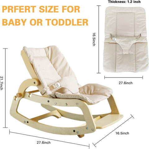 (Item #19) Infant to Toddler Rocker,Adjustable Baby Bouncer Seat with Removable Cushion and Seat Belt,3 in 1 Kids Recliner Chair,Wooden Rock