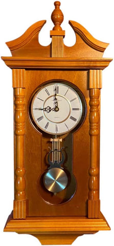 (; Brown; Item 26 x 11.5 x 4 inches)(Item #8) Wall Clocks: Grandfather Wood Wall Clock with Chime. Pendulum Wood Traditional Clock. Makes a