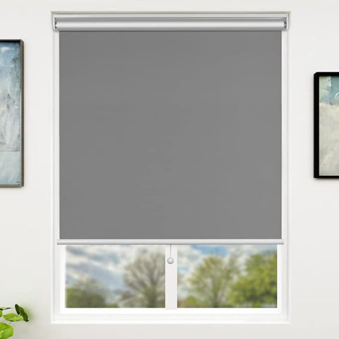 (Item #372) Blackout Window Shades Cordless Window Blinds with Spring Lifting System for Home & Office, 27 x 72 Inch, Grey(3.5816;;)
