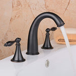 (Item #367) Bathroom Sink Faucet,Solid Brass 2 Handles 3 Holes Widespread Bathroom Faucet Without Pop Up Drain,Black(4.6794;;)