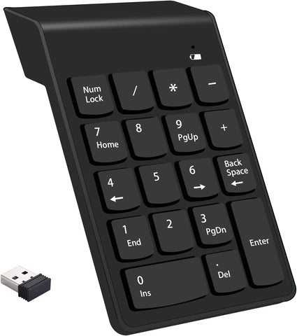(; Black; Package 5.83 x 3.7 x 0.94 inches)(Item #767) Wireless Numeric Keypad 18Keys Portable Number Numpad with 2.4G Mini USB Receiver for
