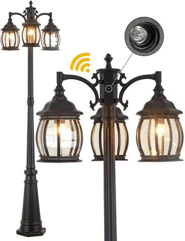 (; Matte Black; Product _22.05"L x 10.18"W x 77.59"H)(Item #14) CMRCOZIRA Dusk to Dawn Vintage Outdoor Post Light 3-Headed Lamp Post IP65 Wa