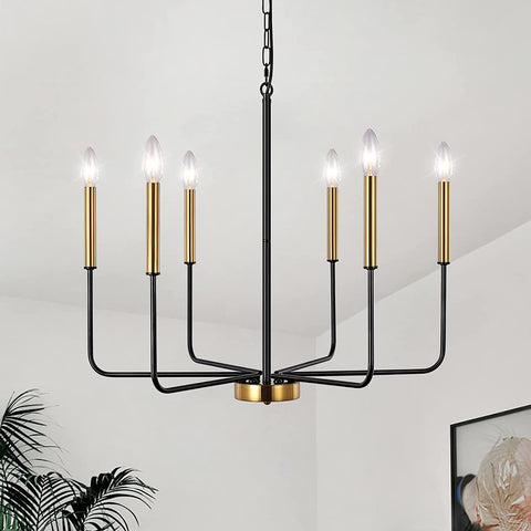 (Item #490) (;;) MRHYSWD 6 Light Black and Gold Chandelier Modern Farmhouse Chandeliers for Dining Room Lighting Fixtures Hanging Candle Industri