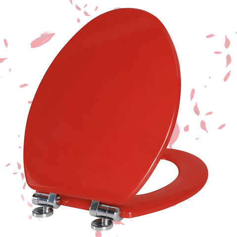 (; Red; Item 19.1 x 14.3 x 2.1 inches)(Item #12) Angel Shield Toilet Seat with Zinc Alloy Hinges Quiet-Close Quick-Release Wood Molded UV Li