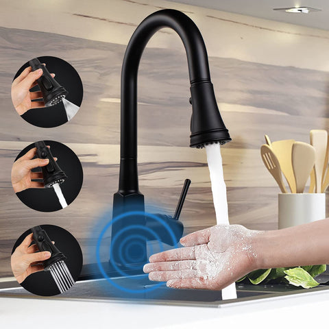 (Item #870)Motion Sensor Touchless Kitchen Faucet,Soosi Automatic Pull Down Kitchen Faucet Single Handle One/3 Hole 3 Setting Sprayer Kitchen Faucets