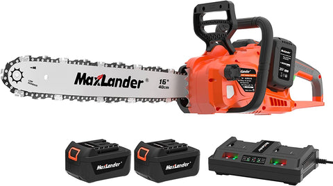 (; Orange; Product 15.75"L x 8.66"W x 9.45"H)(Item #2) MAXLANDER 40V Cordless Brushless Chainsaw 16 Inch Electric Battery Powered with 4.0Ah