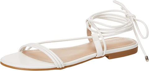 (; White; Size 8.5)(Item #22) The Drop Women's Samantha Flat Strappy Lace-Up Sandal