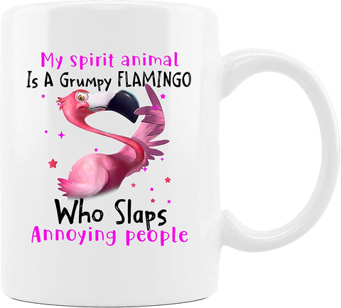(; White; Cup 11oz, 15oz)(Item #81) Flamingo Lover My Spirit Animal Is Grumpy Flamingo Ceramic Coffee Mug, Cup 11oz, 15ozÉ (15oz)