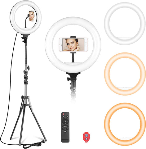 (In box; Black; Package 20.25 x 18.5 x 4.75 inches)(Item #11) EMART 12 inch LED Ring Light with Tripod Stand & Phone Holder, Dimmable Camera