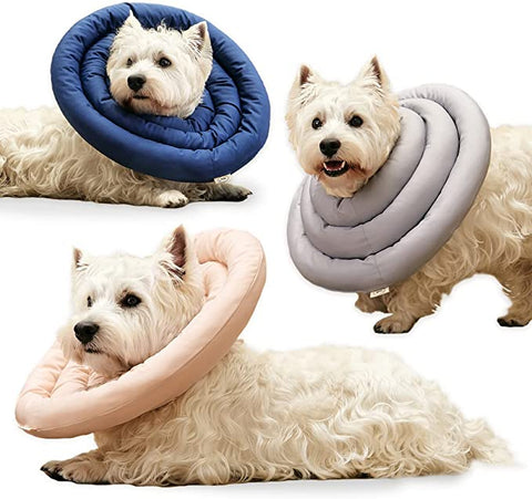 (Item #37) (NAVY;MEDIUM;) ARRR Comfy UFO Pet Recovery Collar, Water-Resistant Soft Adjustable Protective Dog Neck Donut E-Collar for Small and Me