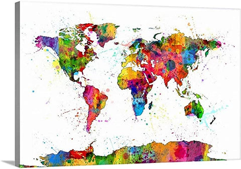 (Item #643) (;;) Map of The World Map Watercolor Canvas Wall Art Print, Map Artwor