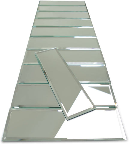 (; SILVER; )(Item #8) 3" x 10" Subway Mirror Glass Decorative Tile with Beveled Edge for Kitchen Backsplash/Bathroom 55 Pieces Per Box (12sq