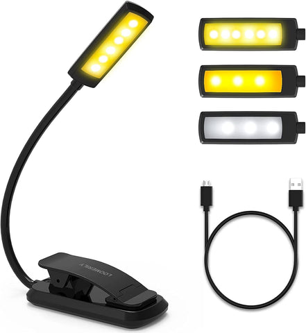 (; Black; Package 5.35 x 2.83 x 1.85 inches)(Item #720) Book Light, Rechargable Reading Light, LOOMERILY 6 LED Book Light for Reading in Bed