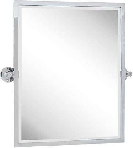 (Item #756) (;;) 23x24''Polished Silver Metal Framed Pivot Rectangle Bathroom Mirror in Stainless Steel Tilting Beveled Vanity Mirrors for Wall