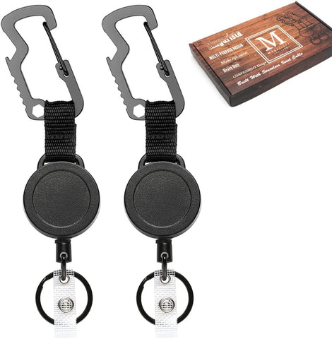 (;BLACK ;6.73 x 3.94 x 0.75 inches)(Item #389) Retractable Key Chain, Multitool Carabiner Key Holder, Retractable Badge Holder Reel, Heavy D