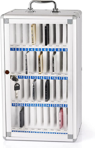 (Item #613) (;;) Ozzptuu 36 Slots Aluminum Alloy Pocket Chart Storage Cabinet for Cell Phones,Wall-Mounted with a Locked,Can be Carried by Hand