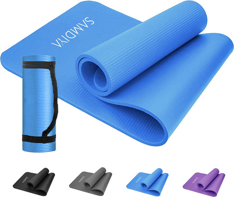 (; Blue; Product 72"L x 26"W x 0.4"Th)(Item #6) Extra Thick Yoga Mat with Strap for Men and Women with Alignment Lines-Non Slip Eco Friendly
