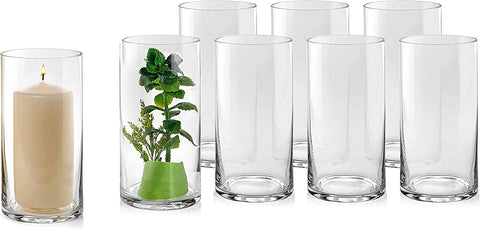 (; ; )(Item #24) PARNOO Set of 8 Glass Cylinder Vases 10 Inch Tall X 5 Inch Round - Multi-use: Pillar Candle, Floating Candles Holders or Fl
