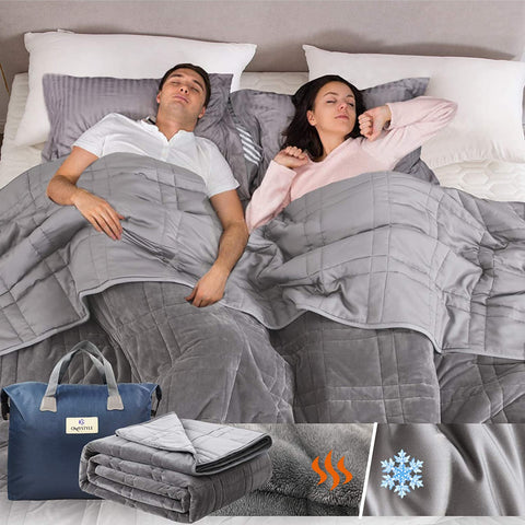 (; Gray; Product 104"L x 88"W)(Item #5) OMYSTYLE King Size Weighted Blanket 20lbs(88 ft ftx104 ft ft, Double-Sided), Reversible Weighted Bla
