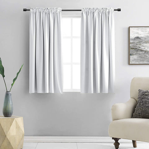 DONREN Greyish White Room Darkening Rod Pocket Curtain Panels - Window Treatment Thermal Insulated Curtains for Bedroom Off White(42 W by 45
