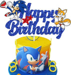 (; Blue; Package 12.13 x 7.32 x 0.55 inches)(Item #68) Blue Hedgehog Happy Birthday Cake Topper, Hedgehog Birthday Party Cake Decorations Su
