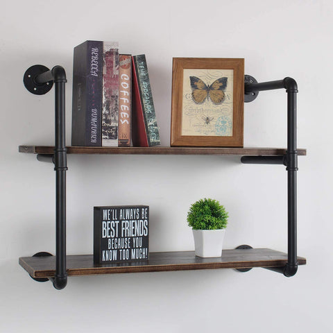 (Item #416) (;;) Weven 48" Industrial Pipe Bookshelf Wall Mounted,2 Tier Rustic Floating Shelves,Farmhouse Kitchen Bar Shelving,Home Decor Book S