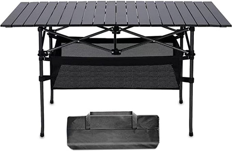 (; Black; Product 21.7"D x 47.3"W x 26.8"H)(Item #16) Camping Table with Storage Lightweight Beach Table Aluminum Folding Table for Outdoor,