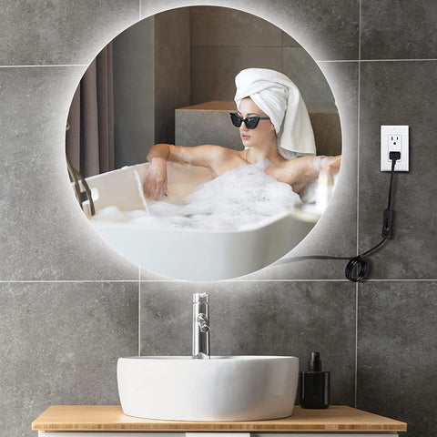(Silver; Product 18.9"L x 18.9"W)(Item #22) OOWOLF 18.9 Inch Round LED Bathroom Mirror, Backlit Circle Wall Mounted Bathroom Vanity Mi
