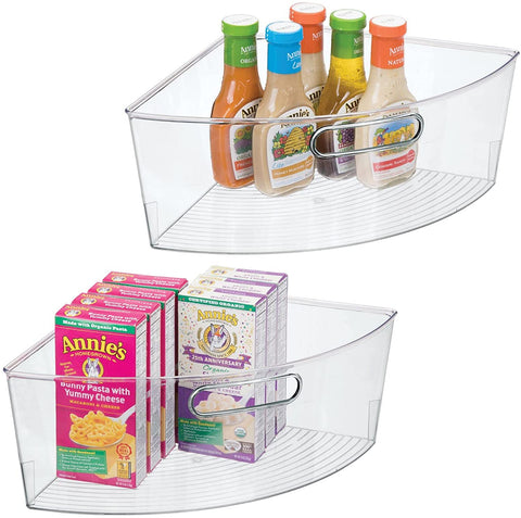 (Item #20) mDesign Kitchen Cabinet Plastic Lazy Susan Storage Turntable Organizer Bins with Built-In Handle - Large Triangle Corner Dividers