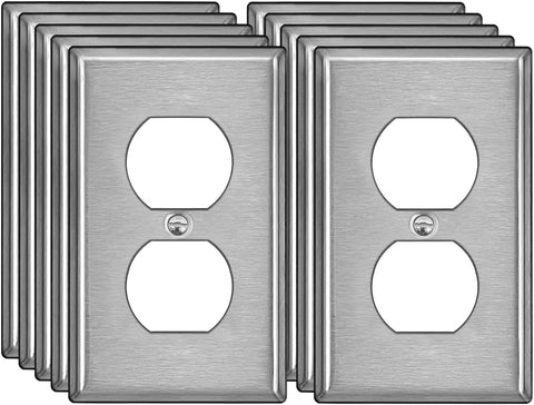 (; Silver; Item 4.53 x 2.76 x 0.2 inches)(Item #766) (Similar)[10 Pack] BESTTEN Duplex Receptacle Metal Wall Plate with _hite or Clear Plast