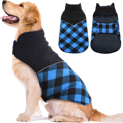 (Item #217) Kuoser Dog Winter Coat, Reflective Cold Weather Dog Jacket, Reversible British Style Plaid Dog Coat Warm Cotton Thickened Vest W