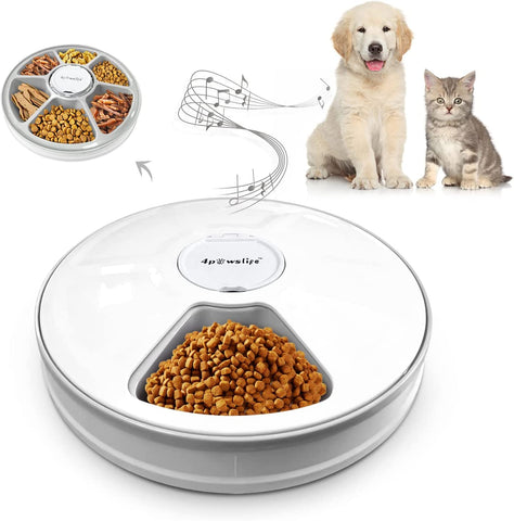 (Item #291) 4pawslife 6 Meal Automatic Pet Feeder Food Dispenser with Digital Timer and Music Broadcast for Cats and Dogs(0.924;;)