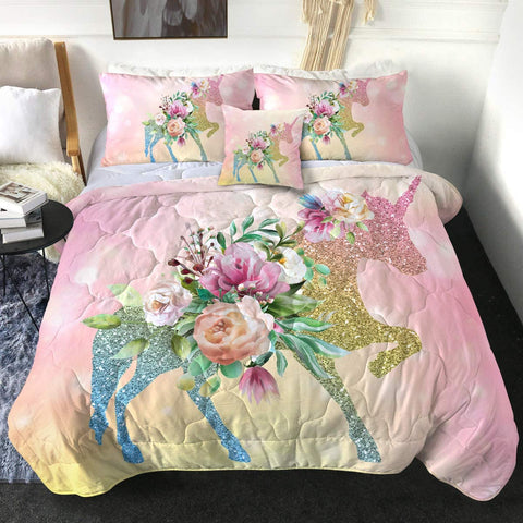 (; Pink; Size: Queen)(Item #26) Sleepwish Kids Unicorn Comforter Set Queen Size 3D Glitter Unicorn Rose Print Bedding with 2 Pillow Shams an