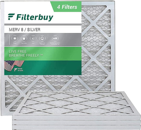 (Item #6) Filterbuy 20x20x1 Air Filter MERV 8, Pleated HVAC AC Furnace Filters (4-Pack, Silver)(1.7974;;)