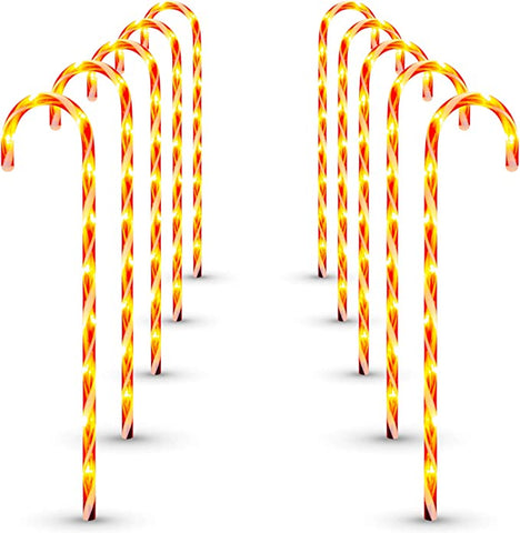 (Item #758) (;;) GIGALUMI Outdoor Christmas Decorations 10 Pack Christmas Candy Cane Lights, Candy Cane Pathway Markers Outdoor 29" with 8 Lighting Mo