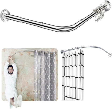 (Item #681) (Size: 40-60" x 40-60";;) Quany Life Stretchable Corner Shower Curtain Rod - Drill Free Install 304 Stainless L Shaped 40-60" x