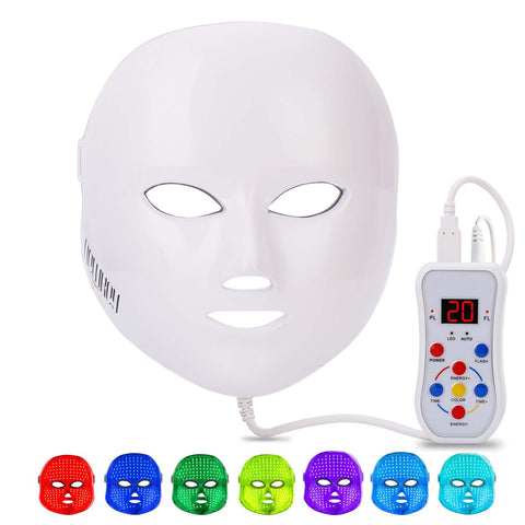 (Used Like New;WHITE;9.8 x 7.8 x 5.5 inches)(Item #14) Led Face Mask Light Therapy, NEWKEY 7 Led Light Therapy Facial Skin Care Mask - Blue
