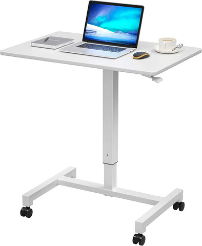 (; White; Product 7.44"D x 10.71"W x 11.69"H)(Item #1) 27'' Pneumatic Adjustable Height Desk Mobile Laptop Standing Desk Cart, Portable Sit
