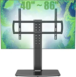 (Item #458) (;;) Universal TV Stand/ Base Tabletop TV Stand with Wall Mount for 40 to 86 inch 5 Level Height Adjustable, Heavy Duty Tempered Glas