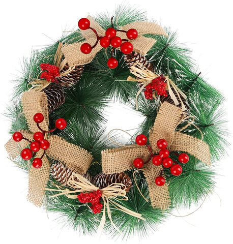 (Item #186) HAKACC Christmas Wreath,12 Inches Christmas Berries Wreath with Red Berries, Pine Conesâ€¢_ÃŽ Artificial Christmas Wreath for Front D
